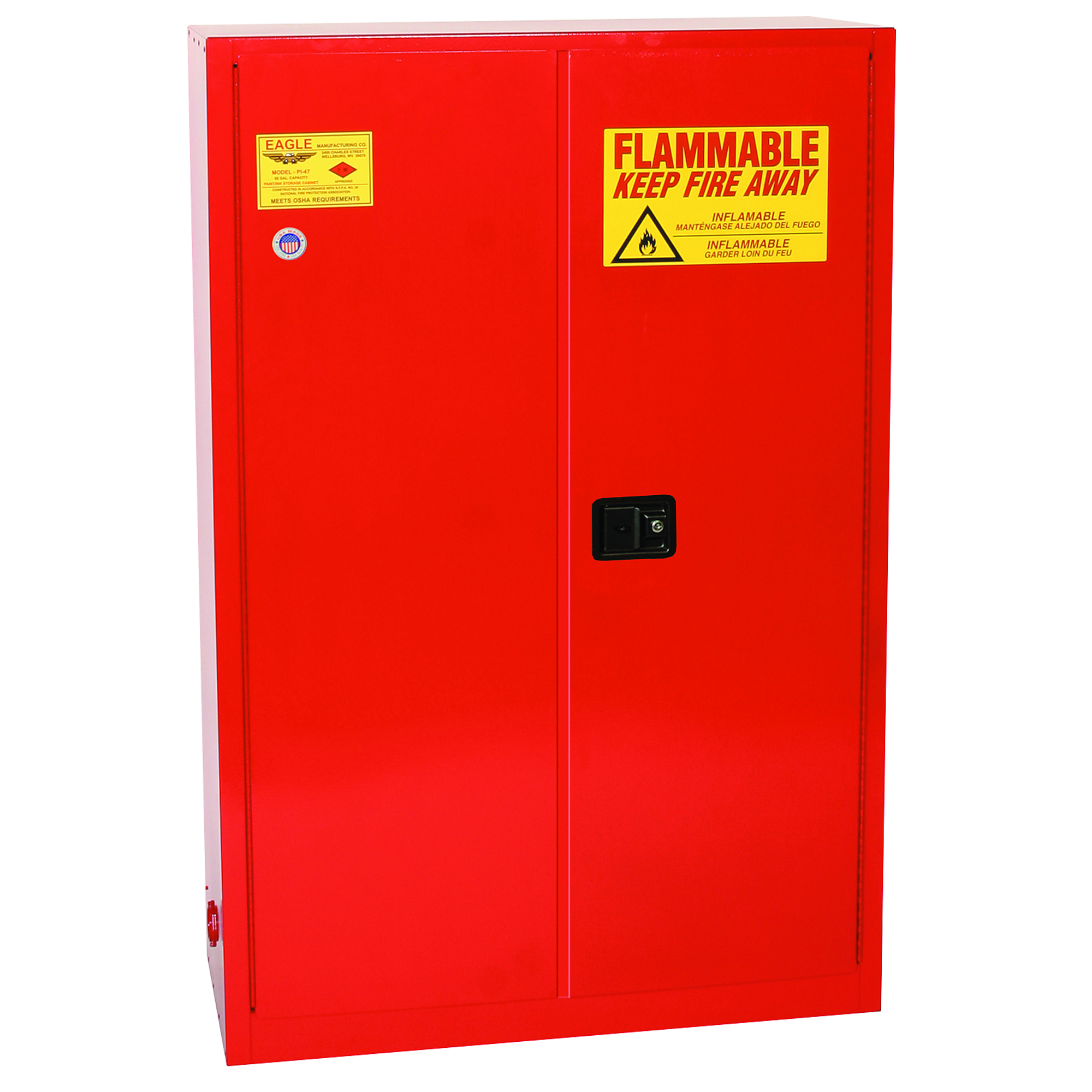 Eagle Paint Safety Cabinet — 60 Gallon, 5 Shelves, 2 Doors, Manual Close, Red, Model# PI47X